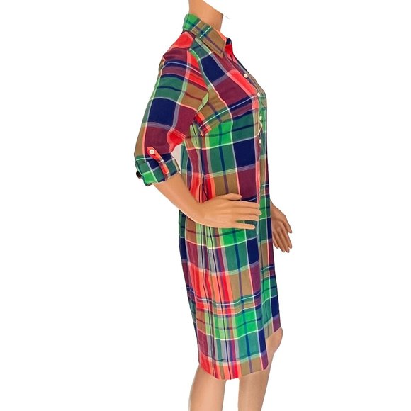 Talbots-Petites long-sleeve-shirt-dress-in-madras-plaid.-Great-for-travel - 2 - Picture 2 of 4